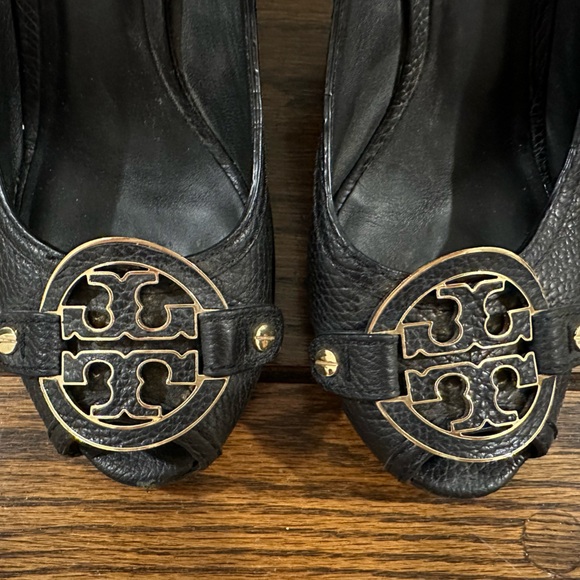 Gently used Tory Burch black open toe wedges, Sz 9 - Picture 6 of 8